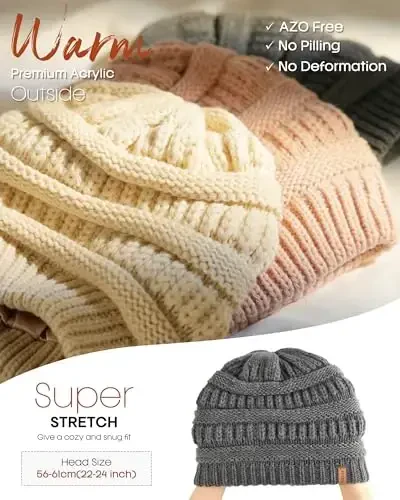 FURTALK Womens Satin Lined Knit Beanie Slouchy Winter Hats Skull Soft Warm Cap - 3