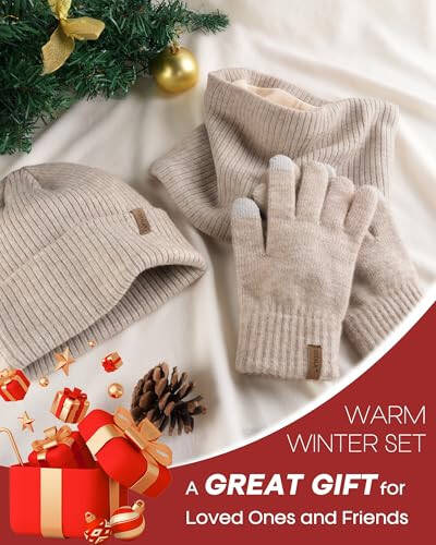 FURTALK Womens Winter Hat Scarf Gloves Set Knitted Thick Beanie Touchscreen Gloves Neck Warmer for Men Women - 10