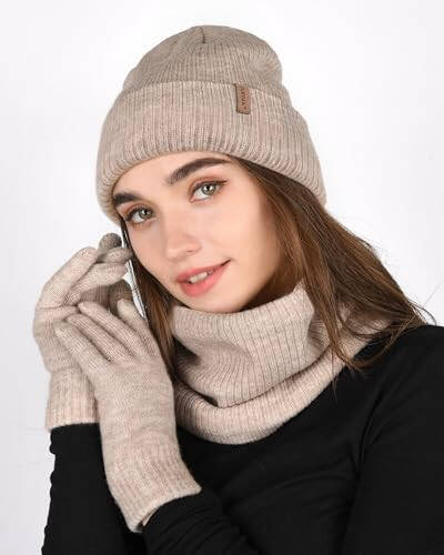 FURTALK Womens Winter Hat Scarf Gloves Set Knitted Thick Beanie Touchscreen Gloves Neck Warmer for Men Women - 6