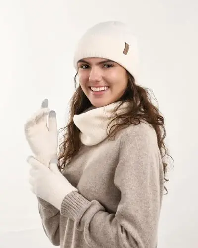 FURTALK Womens Winter Hat Scarf Gloves Set Knitted Thick Beanie Touchscreen Gloves Neck Warmer for Men Women - 4