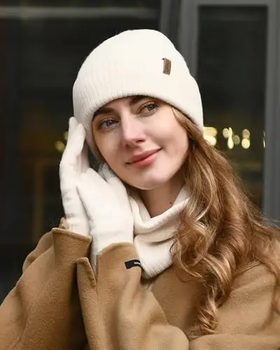 FURTALK Womens Winter Hat Scarf Gloves Set Knitted Thick Beanie Touchscreen Gloves Neck Warmer for Men Women - 5