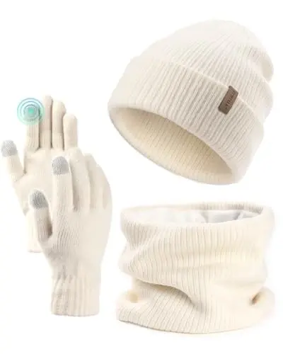 FURTALK Womens Winter Hat Scarf Gloves Set Knitted Thick Beanie Touchscreen Gloves Neck Warmer for Men Women 