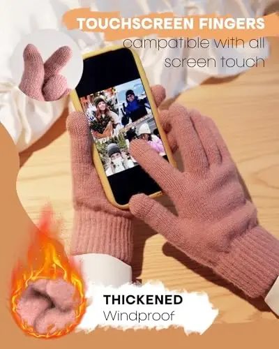 FURTALK Womens Winter Hat Scarf Gloves Set Knitted Thick Beanie Touchscreen Gloves Neck Warmer for Men Women - 3