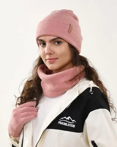 FURTALK Womens Winter Hat Scarf Gloves Set Knitted Thick Beanie Touchscreen Gloves Neck Warmer for Men Women - 4