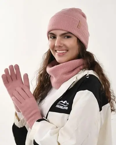 FURTALK Womens Winter Hat Scarf Gloves Set Knitted Thick Beanie Touchscreen Gloves Neck Warmer for Men Women - 5