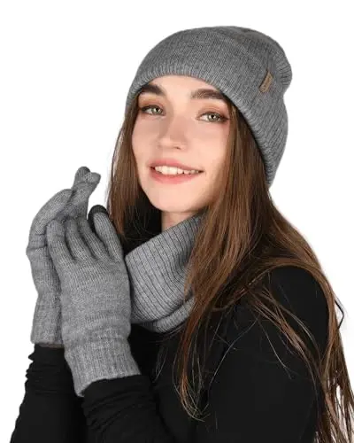 FURTALK Womens Winter Hat Scarf Gloves Set Knitted Thick Beanie Touchscreen Gloves Neck Warmer for Men Women 