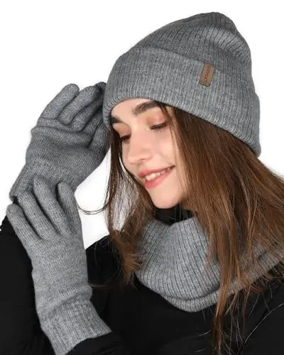 FURTALK Womens Winter Hat Scarf Gloves Set Knitted Thick Beanie Touchscreen Gloves Neck Warmer for Men Women - 4