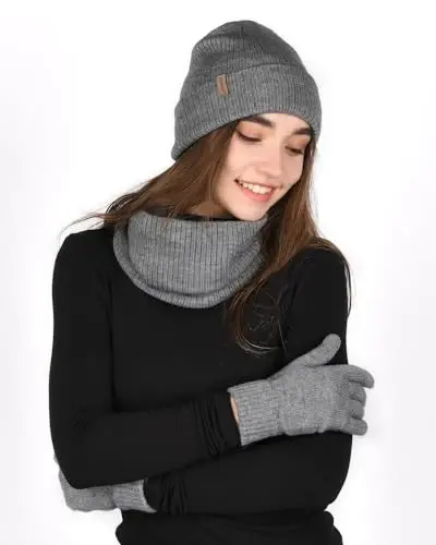 FURTALK Womens Winter Hat Scarf Gloves Set Knitted Thick Beanie Touchscreen Gloves Neck Warmer for Men Women - 6