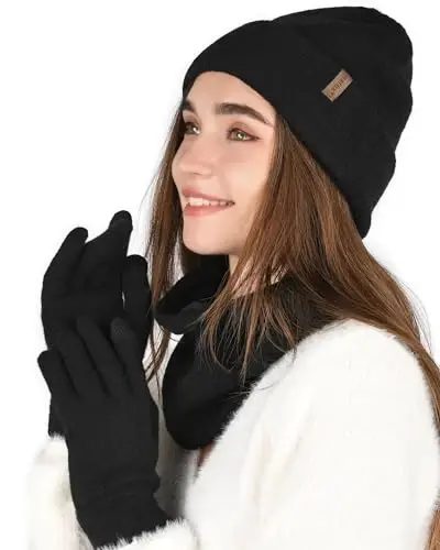 FURTALK Womens Winter Hat Scarf Gloves Set Knitted Thick Beanie Touchscreen Gloves Neck Warmer for Men Women - 1