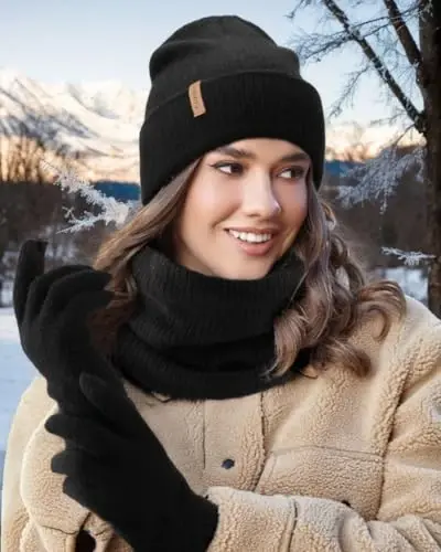 FURTALK Womens Winter Hat Scarf Gloves Set Knitted Thick Beanie Touchscreen Gloves Neck Warmer for Men Women - 2