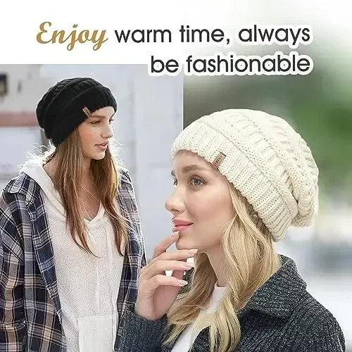FURTALK Зимние шапки для женщин Флисовые вязаные шапки-бини Slouchy теплые шапки-бини Лыжная шапка-череп - 4