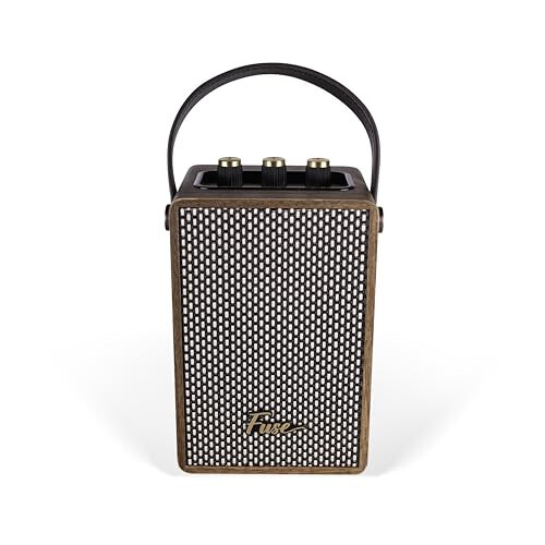Fuse Andle Vintage Retro Bluetooth Karnay Vegan Teri Tutqichli | Smartfon Ulanishli Ko'chma Karnay | USB & AUX Kirish | Zamonaviy Jigarrang Yog'och Tashqi Qoplama - 2