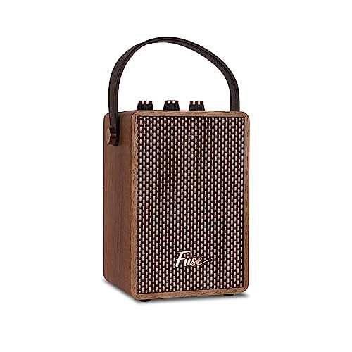 Fuse Andle Vintage Retro Bluetooth Karnay Vegan Teri Tutqichli | Smartfon Ulanishli Ko'chma Karnay | USB & AUX Kirish | Zamonaviy Jigarrang Yog'och Tashqi Qoplama - 3