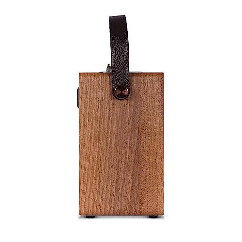 Fuse Andle Vintage Retro Bluetooth Karnay Vegan Teri Tutqichli | Smartfon Ulanishli Ko'chma Karnay | USB & AUX Kirish | Zamonaviy Jigarrang Yog'och Tashqi Qoplama - 5
