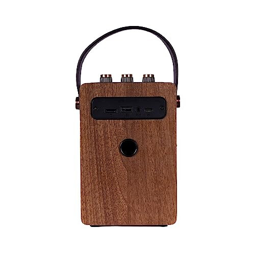 Fuse Andle Vintage Retro Bluetooth Karnay Vegan Teri Tutqichli | Smartfon Ulanishli Ko'chma Karnay | USB & AUX Kirish | Zamonaviy Jigarrang Yog'och Tashqi Qoplama - 6