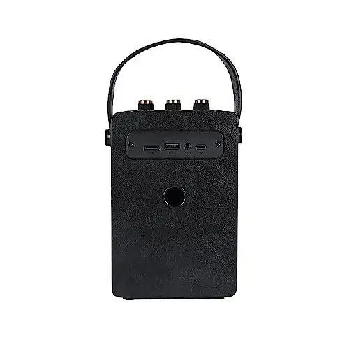 Fuse Andle Vintage Retro Bluetooth Speaker with Vegan Leather Handle | Portable Speaker with Smartphone Connection | USB & AUX Input | Stylish Black Wood Exterior - 6