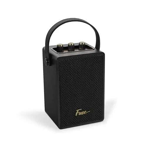 Fuse Andle Vintage Retro Bluetooth Speaker with Vegan Leather Handle | Portable Speaker with Smartphone Connection | USB & AUX Input | Stylish Black Wood Exterior - 1