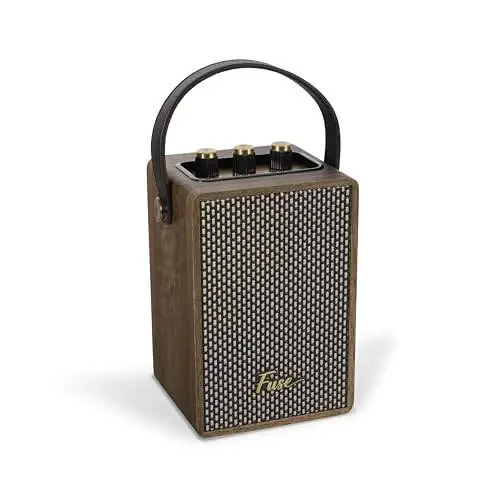 Fuse Andle Vintage Retro Bluetooth Speaker with Vegan Leather Handle | Portable Speaker with Smartphone Connection | USB & AUX Input | Stylish Brown Wood Exterior - 1