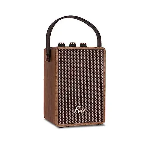 Fuse Andle Vintage Retro Bluetooth Speaker with Vegan Leather Handle | Portable Speaker with Smartphone Connection | USB & AUX Input | Stylish Brown Wood Exterior - 3