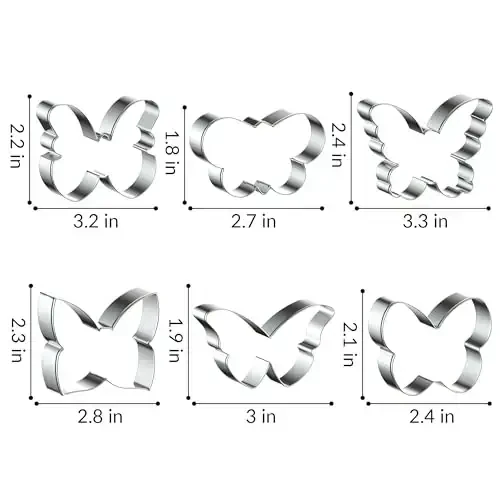 FUSOTO 6 dona Butterfly Cookie Cutters to'plami, 3 dyuymli kapalak shaklidagi pechene to'sari, pishirish uchun zanglamaydigan po'latdan yasalgan pechene to'sarlari, uy qurilishi pechenesi, biskvit, xamir uchun kapalak shaklidagi pishirish asbobi - 2