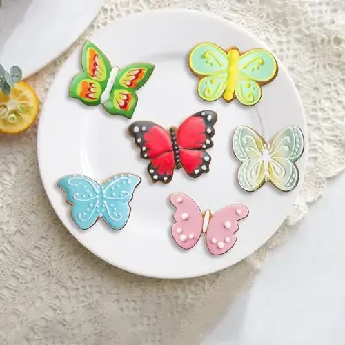 FUSOTO 6 dona Butterfly Cookie Cutters to'plami, 3 dyuymli kapalak shaklidagi pechene to'sari, pishirish uchun zanglamaydigan po'latdan yasalgan pechene to'sarlari, uy qurilishi pechenesi, biskvit, xamir uchun kapalak shaklidagi pishirish asbobi - 3