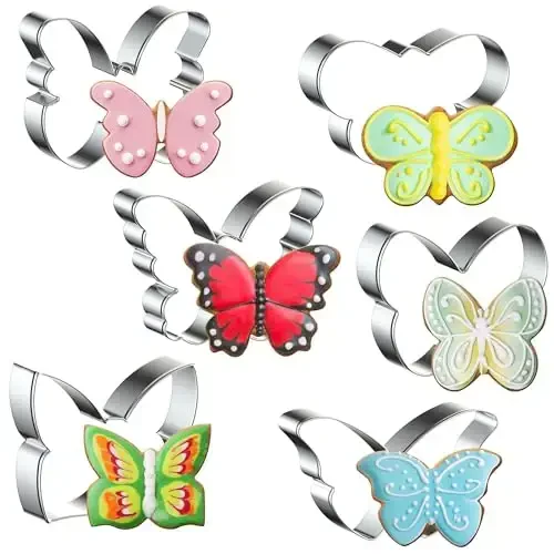 FUSOTO 6PCS Butterfly Cookie Cutters Set, 3 Inches Butterfly Shaped Cookie Cutter, Stainless Steel Cookie Cutters for Baking, Butterfly Shapes Baking Tool for Homemaking Cookie,Biscuits,Dough - 1