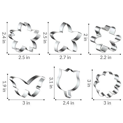 FUSOTO 6PCS Flower Cookie Cutter Set, 3 Inches Flower Shaped Cookie Cutter-Daisy, Tulip, 3 Shaped of Flowers, Butterfly, Stainless Steel Cookie Cutters, Baking Tool for Homemaking Cookie - 2