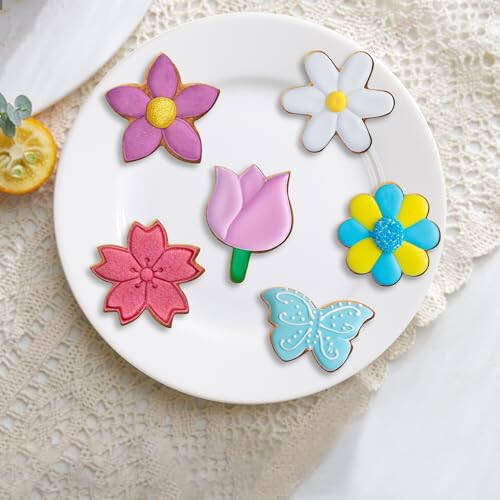 FUSOTO 6PCS Flower Cookie Cutter Set, 3 Inches Flower Shaped Cookie Cutter-Daisy, Tulip, 3 Shaped of Flowers, Butterfly, Stainless Steel Cookie Cutters, Baking Tool for Homemaking Cookie - 3