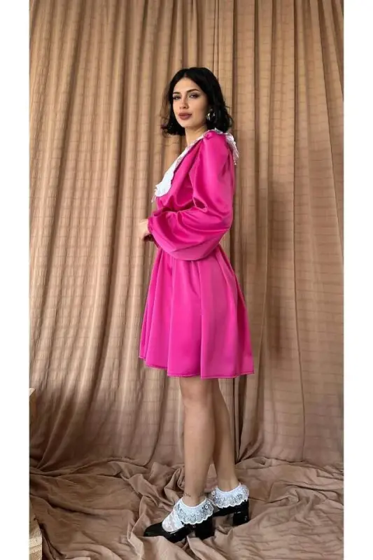 Fuşya Bebe Yakalı Elbise - 2