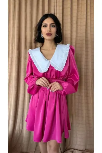 Fuşya Bebe Yakalı Elbise - 4