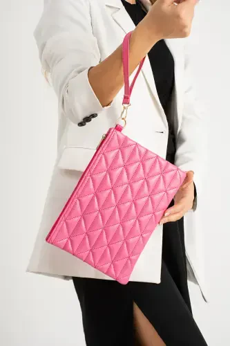 Fuşya Desenli Portföy Clutch Çanta 25x19 Cm-Fuşya - 1