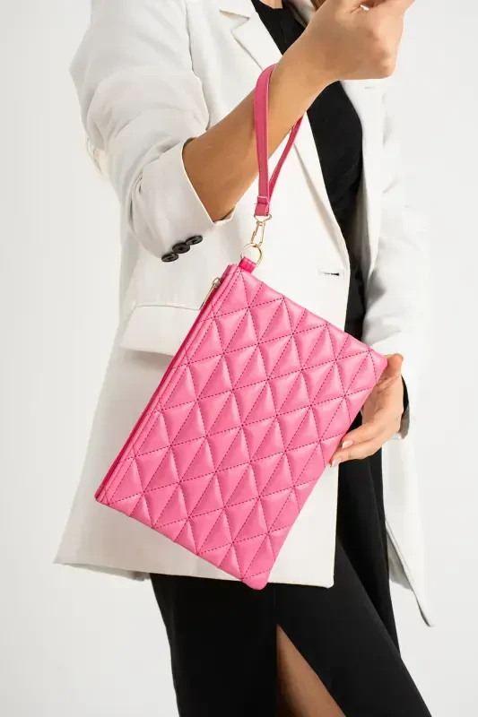 Fuşya Desenli Portföy Clutch Çanta 25x19 Cm-Fuşya - 1
