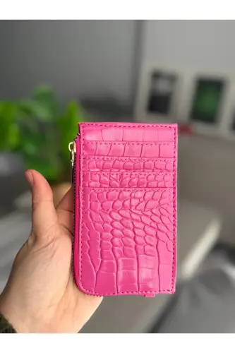 Fuşya Kroko Desenli Kartlık Cüzdan-Pembe - 1