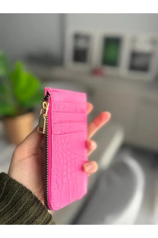 Fuşya Kroko Desenli Kartlık Cüzdan-Pembe - 2