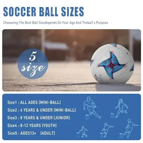 Futbol to'pi 5-o'lcham PU teridan futbol to'plari, kattalar yoshlar o'smirlar unisex o'smirlar mashg'ulot futboli 32 panelli mashinada tikilgan, yopiq ochiq havoda o'ynash uchun ideal sovg'a Xoch yulduzli naqshli to'p nasos va ignalar bilan… - 5