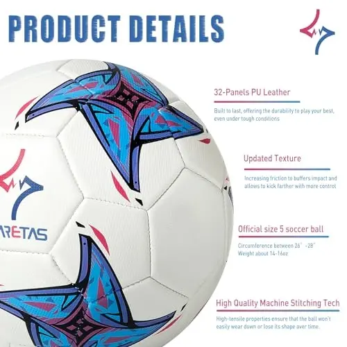 Futbol to'pi 5-o'lcham PU teridan futbol to'plari, kattalar yoshlar o'smirlar unisex o'smirlar mashg'ulot futboli 32 panelli mashinada tikilgan, yopiq ochiq havoda o'ynash uchun ideal sovg'a Xoch yulduzli naqshli to'p nasos va ignalar bilan… - 4