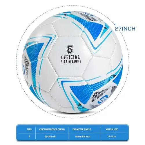 Futbol to'pi 5-o'lchamli PU teri futbol to'plari, kattalar yoshlar o'spirinlar Unisex Juniorlar mashg'ulot futboli 32 panelli mashina tikilgan, ideal sovg'a ichki tashqi o'yinlar uchun Xoch yulduz naqshli to'p nasos va igna bilan ... - 3