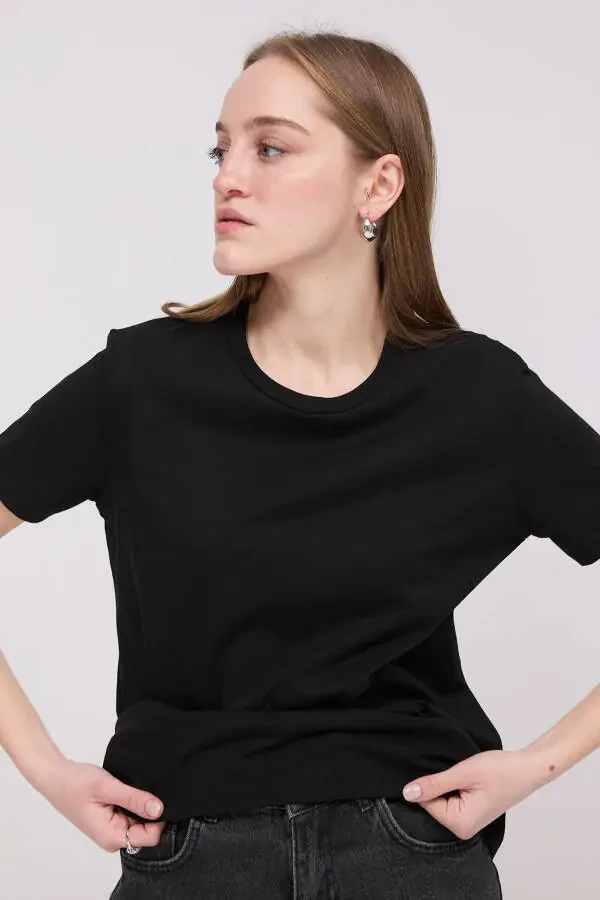 Футболка базовая с круглым вырезом P4322-черный - 4