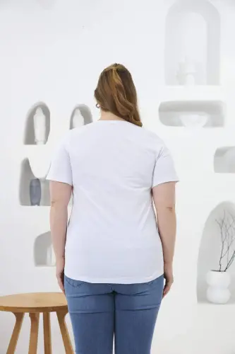 Футболка белая большого размера с цветочным принтом - 4