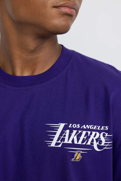 Футболка DeFactoFit NBA Los Angeles Lakers Oversize Fit с круглой горловиной и коротким рукавом Темно-фиолетовый - 13