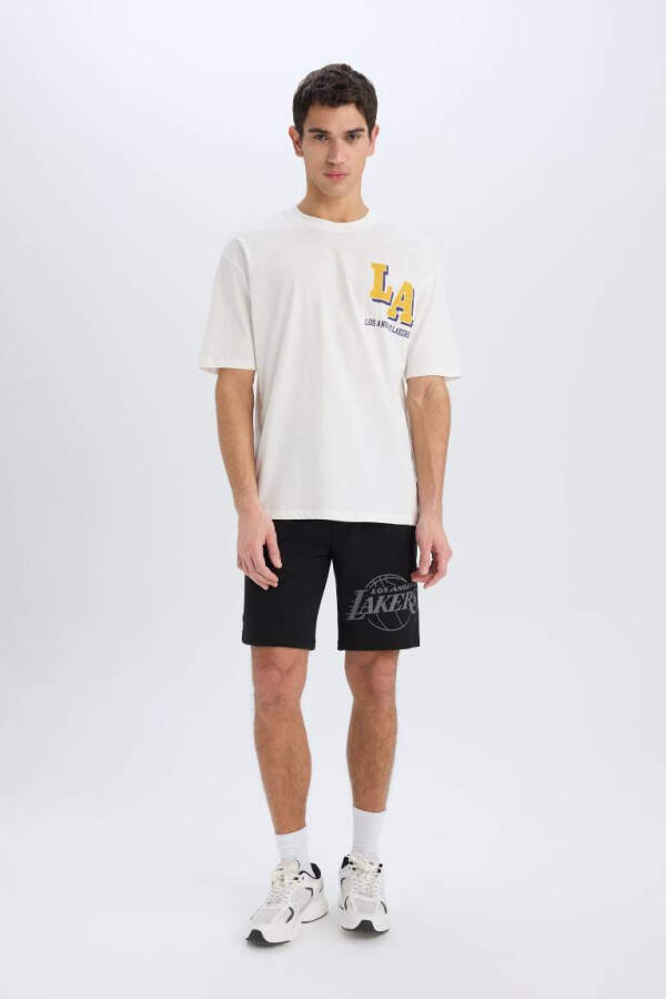 Футболка DeFactoFit NBA Los Angeles Lakers Oversize Fit с круглым вырезом короткий рукав Экру - 2
