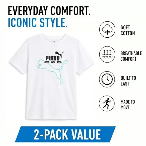 Футболка для мальчиков PUMA — Футболка с логотипом кошки — Спортивная футболка с круглым вырезом и коротким рукавом (S-XL), размер Large, зелено-желтая - 4