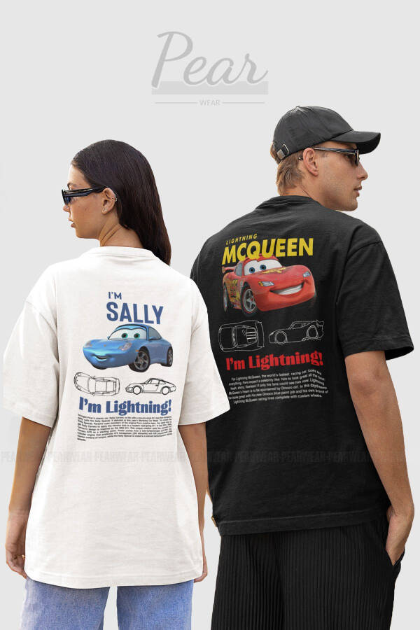 Футболка для пары в стиле оверсайз с принтом Sally & Mcqueen Cars, 2 штуки, унисекс - 1