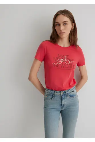 Футболка красная с принтом велосипеда Slim Fit / узкого кроя - 1