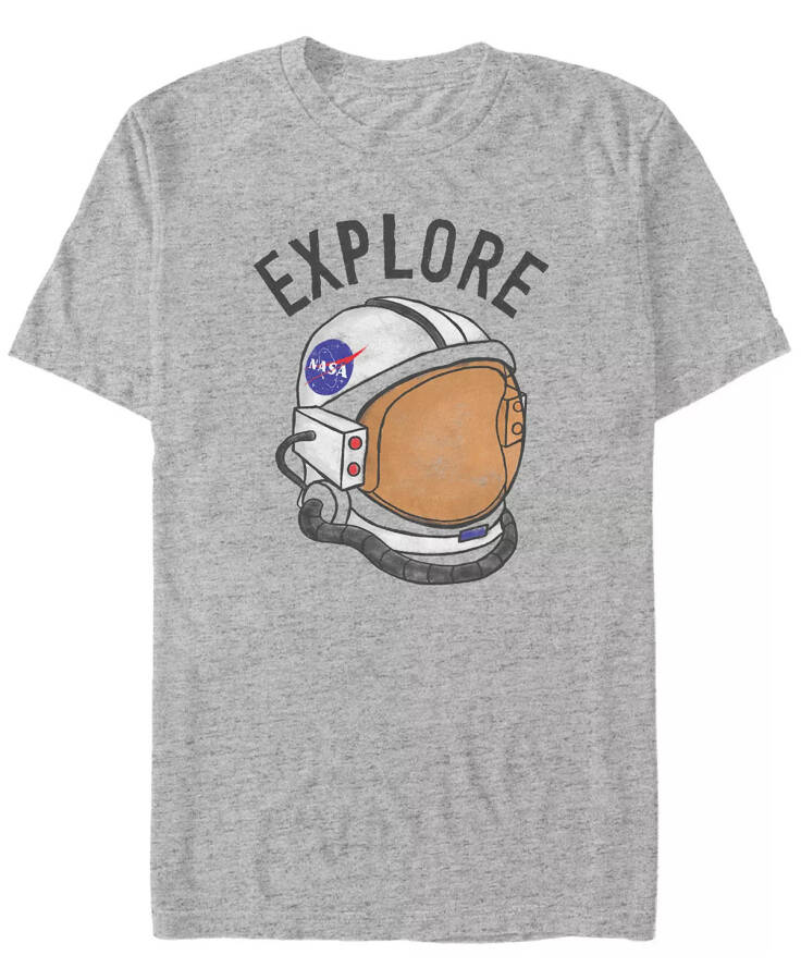 Футболка NASA Explore Retro Helmet Logo с коротким рукавом Heather Gr для мужчин - 1