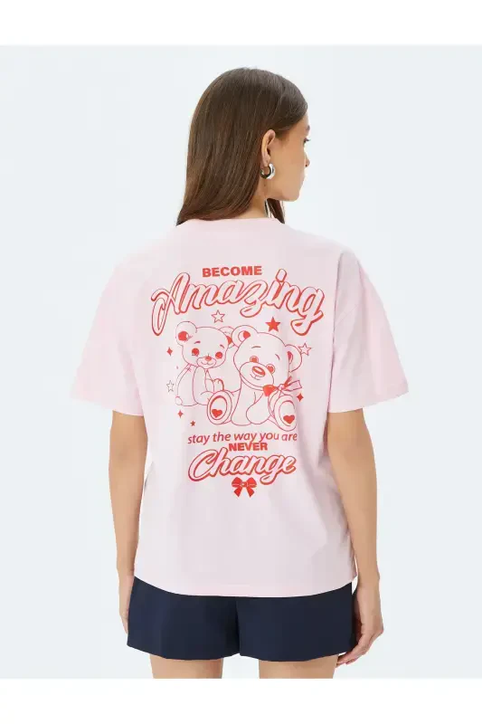 Футболка оверсайз с короткими рукавами и круглым вырезом с принтом на спине - 4