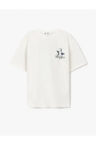 Футболка оверсайз с короткими рукавами и принтом кролика на спине - 1