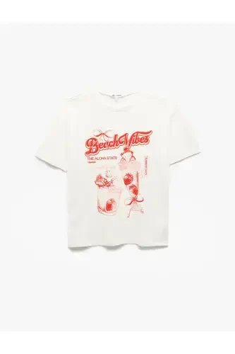 Футболка оверсайз с круглым вырезом, короткими рукавами и принтом фруктов с бантом - 1