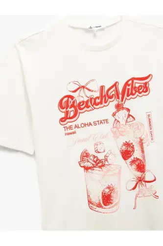 Футболка оверсайз с круглым вырезом, короткими рукавами и принтом фруктов с бантом - 3