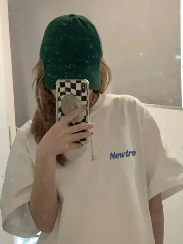 Baskılı Oversize Bisiklet Yaka T-shirt - Beyaz - 2